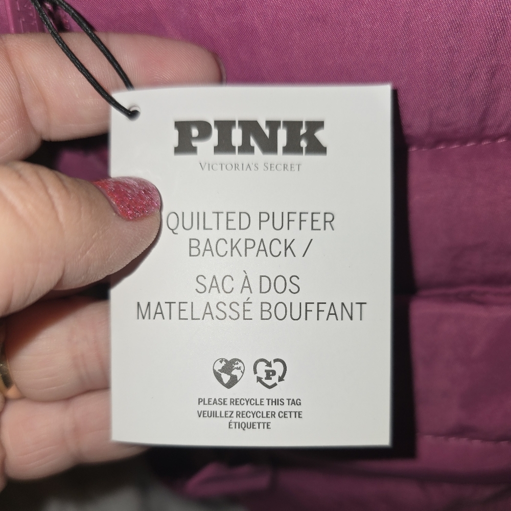 PINK Victoria's Secret Quilted Puffer Backpack in pink